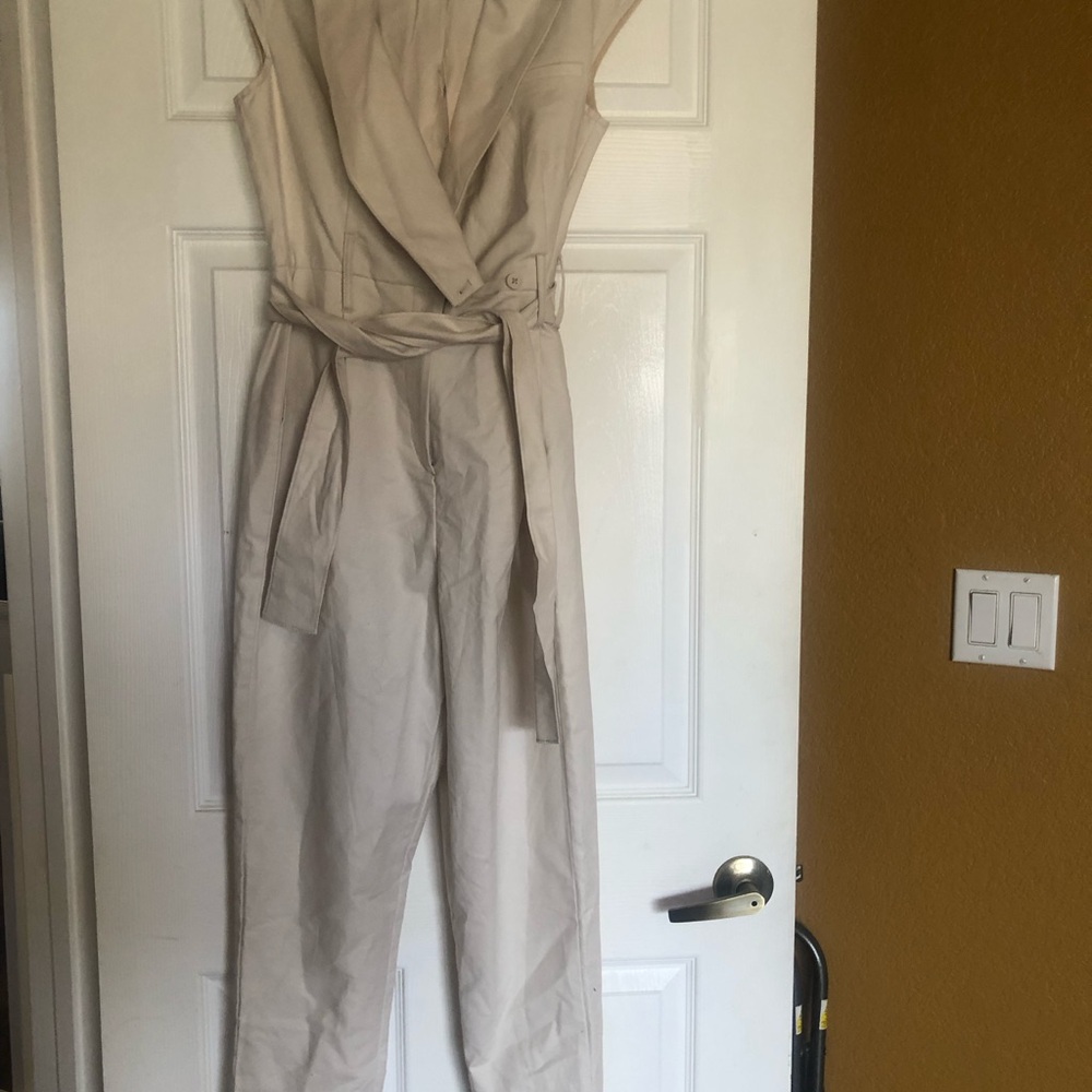 Anthropologie Neutral Sleeveless Belted Jumpsuit